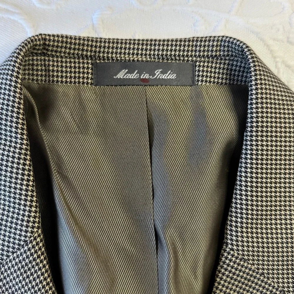 Oscar de la Renta Men's 100% Silk Beige Brown Houndstooth Blazer Size‎ 40 Long